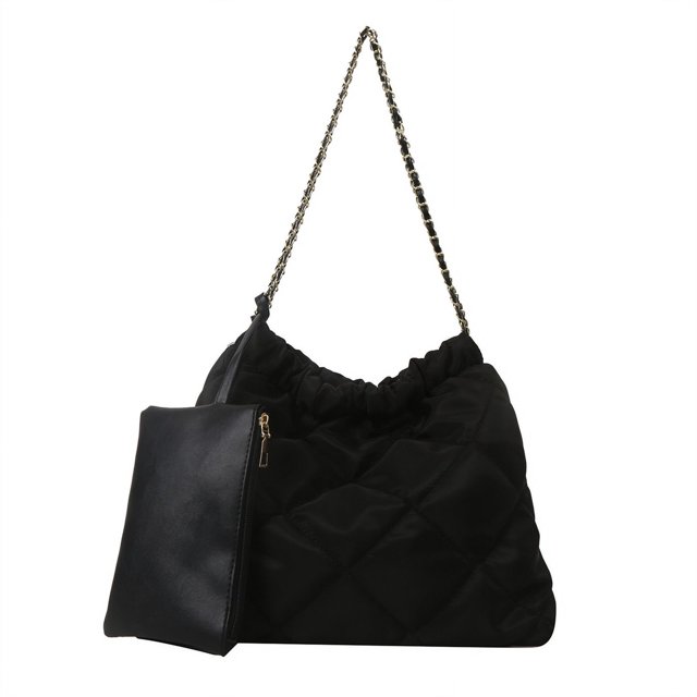 Bolso Mujer Acolchado Tote Hombro Bolso Casual De Moda Con Moneda Negro