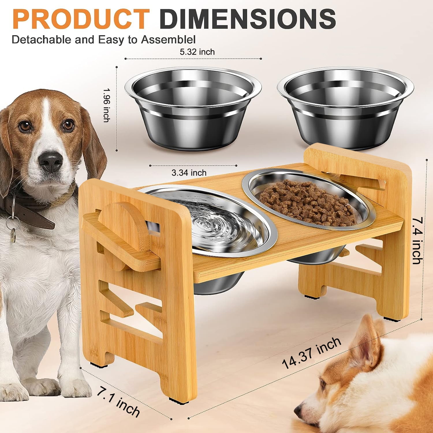 Onewell Pet Bowls for Cats and Small Dogs, Bamboo Elevated Food
