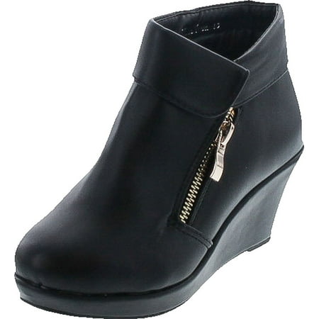 

Lucky Top Stella-6K Children Girl s Platform Wedge Heel Fold Over Ankle Booties