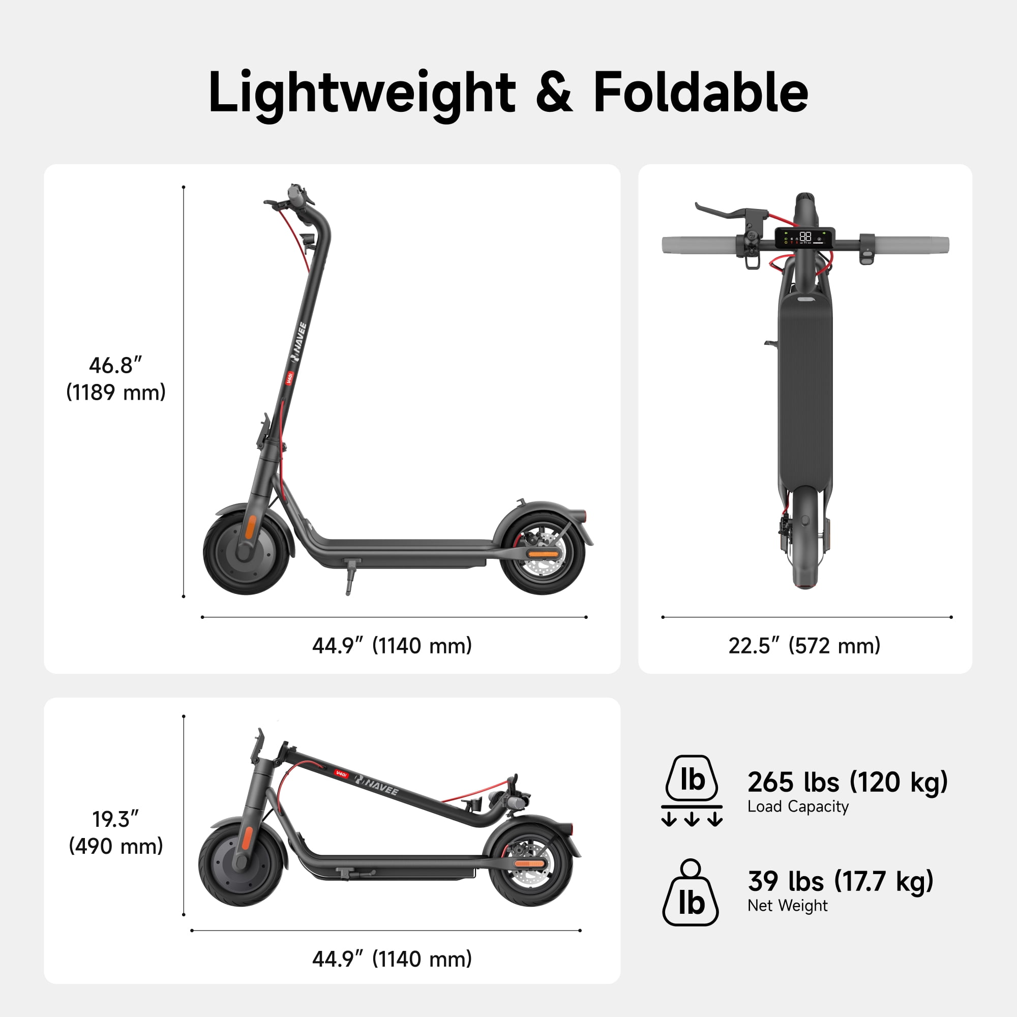 Navee V40i Foldable Electric Scooter /700W/20MPH/25Miles/Turning Light - Black