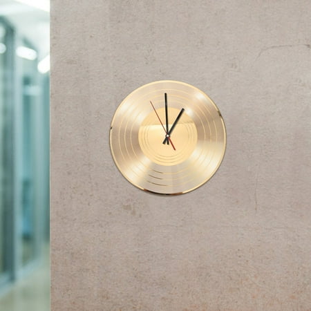 LOLIPPYY Vintage Style Decorative Vinyl Record Wall Clock, Golden Plastic Timepiece for Living Room, 1 Set