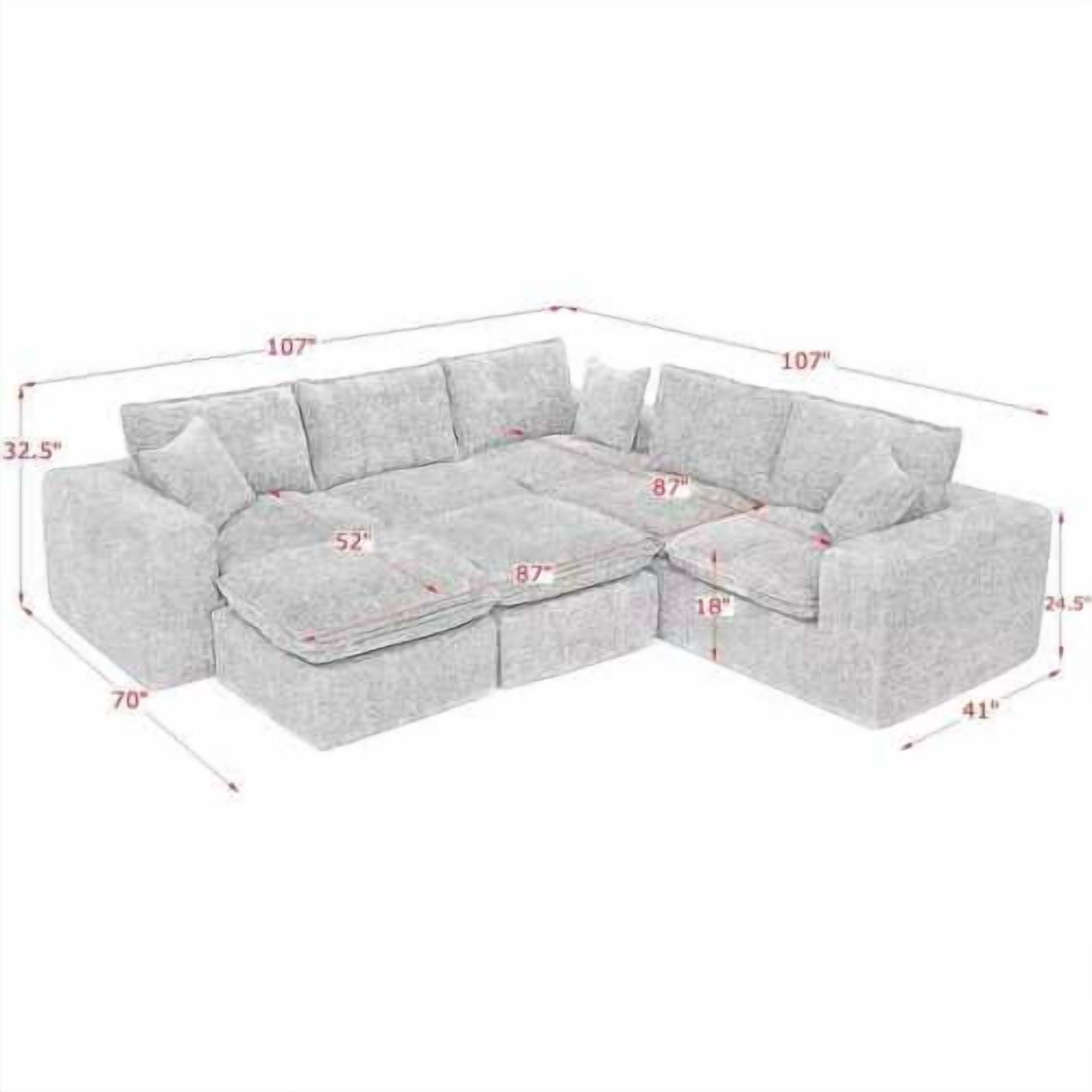 AISWORD 107" Modern Boucle Modular L-Shaped Sectional Cloud Sofa with 2  Movable Ottoman