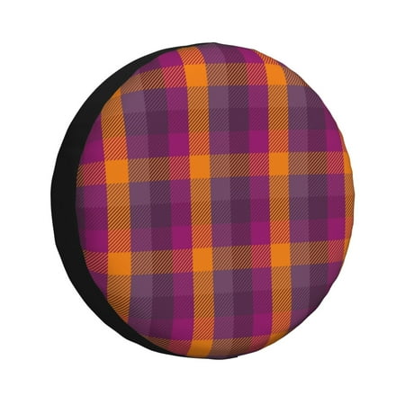 Spare Tire Cover Orange and Purple Plaid Wheel Cover Tire Covers for Trailers Car Truck Camper Universal Tire Covering Fits Diameter 17 inch