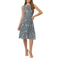 thumbnail image 2 of INSPIRE CHIC Women's Dress Summer Floral A-Line Knee Length Sleeveless Pleated Midi Dress XS Blue Grey, 2 of 6