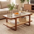 thumbnail image 4 of Gymax Rattan Coffee Table 2-Tier Rectangular Center Table w/Frosted Tempered Glass Top, 4 of 10