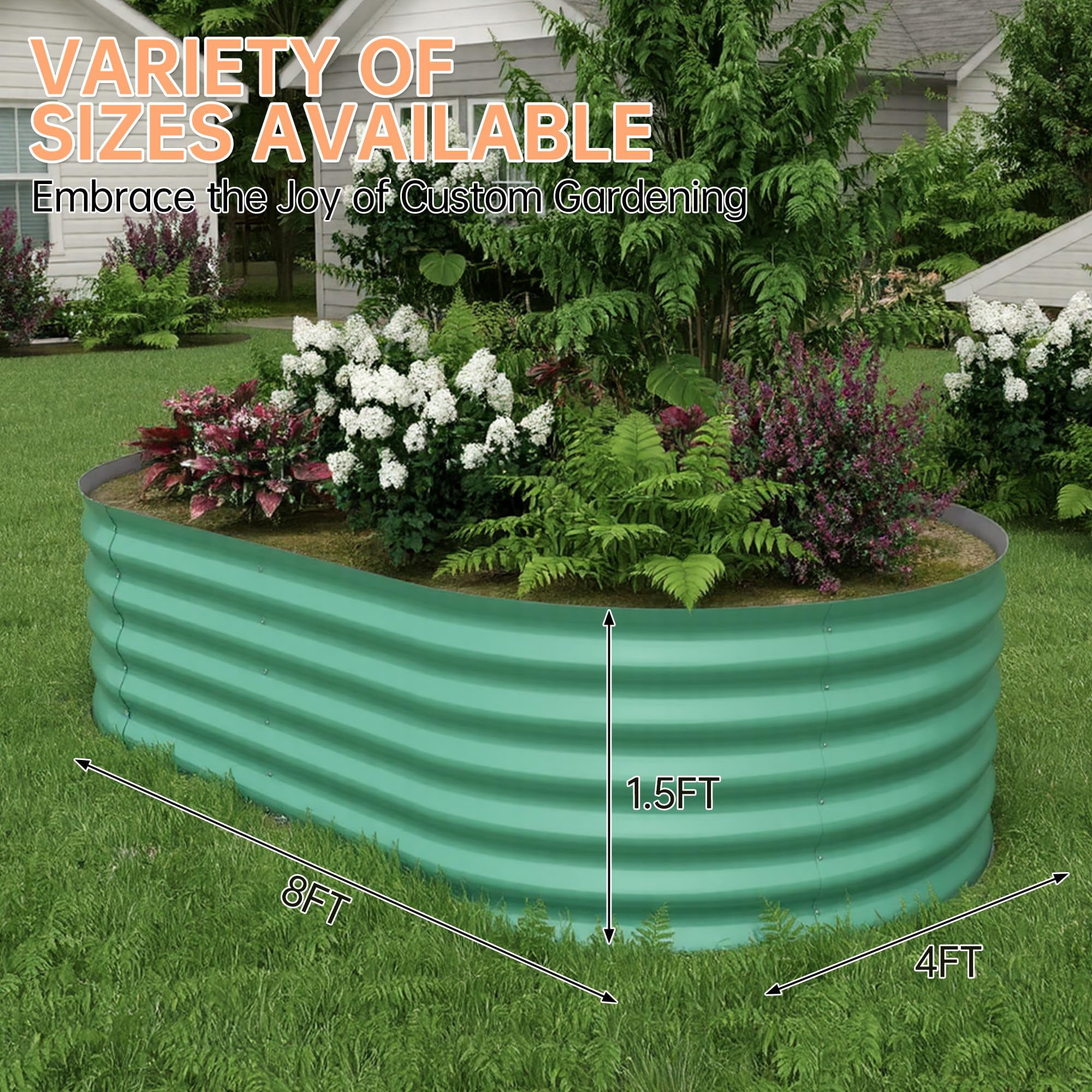 Galvanized Raised Garden Bed Outdoor, 8x4x1.5 ft Metal Planter Box for Flowers Vegetables, Rust-Resistant Raised Garden Beds for Gardening, Easy Assembly Outdoor Garden Box & Planters, Green