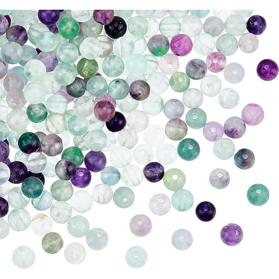 200pcs Natural Fluorite Beads 4mm Colorful Round Fluorite Beads Round Loose Gemstones Beads Energy Stone for Bracelet Necklace Jewelry Making 1box