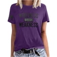 thumbnail image 1 of KIHOUT Nouveaux Hauts de Mode d'Été pour Femmes 2024, T-Shirt Décontracté à Manches Courtes à Col Rond Imprimé de Lettres à la Mode pour Dames Violet m, 1 of 5