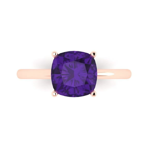 Solitaire Engagement Ring for Women - 2.5ct Natural Amethyst in 14K Rose Gold Promise Ring