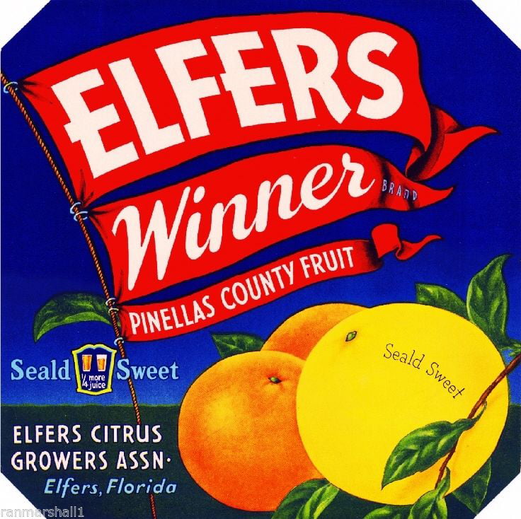Elfers Florida Tavern Orange Citrus Fruit Crate Label Art Print 
