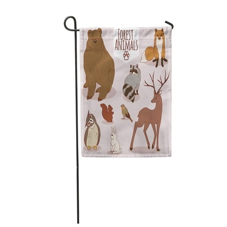 KDAGR Forest Cute of Autumn Collection Bear Deer Fox Raccoon Owl Squirrel Garden Flag Decorative Flag House Banner 12x18 inch