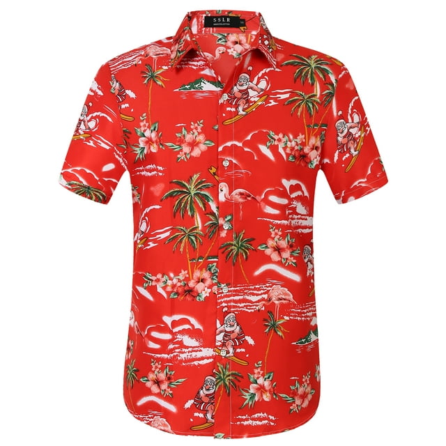SSLR Hawaiian Shirt for Men Flamingo Short Sleeve Casual Button Down ...