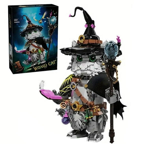 Remocguys Wizard Cat Building Set Compatible with Lego Animal Magic Series Medieval Home Office Decor for Adults 1458PCS