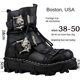 thumbnail image 4 of Botas de trabajo de cuero genuino para hombre, botas de combate militares, botas de moda Punk con calavera gótica, botas de motocicleta 50 Vintage, 4 of 5