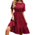 thumbnail image 2 of ClodeEU Women's Polka Dot Print A Line Midi Dress,Round Neck Short Sleeve High Waist Dress Hot Pink,Women's Plus L, 2 of 6