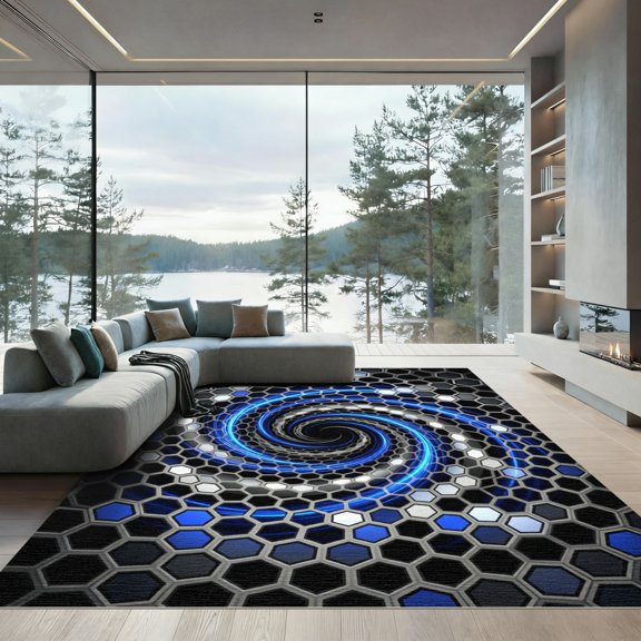 ODIKA 4' x 6' Machine Washable Non-Slip Area Rug, geometric geometric High Traffic Rug, Black, 970033