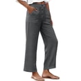 thumbnail image 6 of Bloomae Womens High Waisted Straight Leg Work Pants Lightweight Casual Solid Color Lounge Trousers Loose Boho Pants with Pockets Dark Gray S, 6 of 10