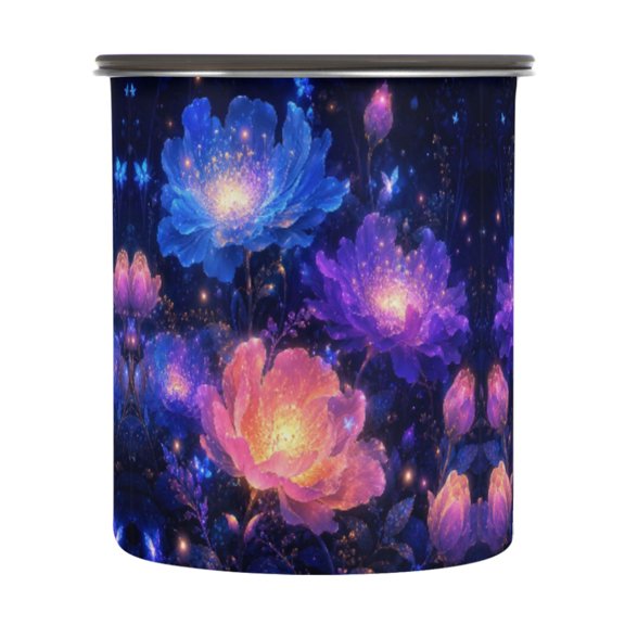 Stainless Steel Food Storage Canister Airtight Vacuum Seal Container with Silicone Gasket Luminous Fantasy Floral Pattern 900ml