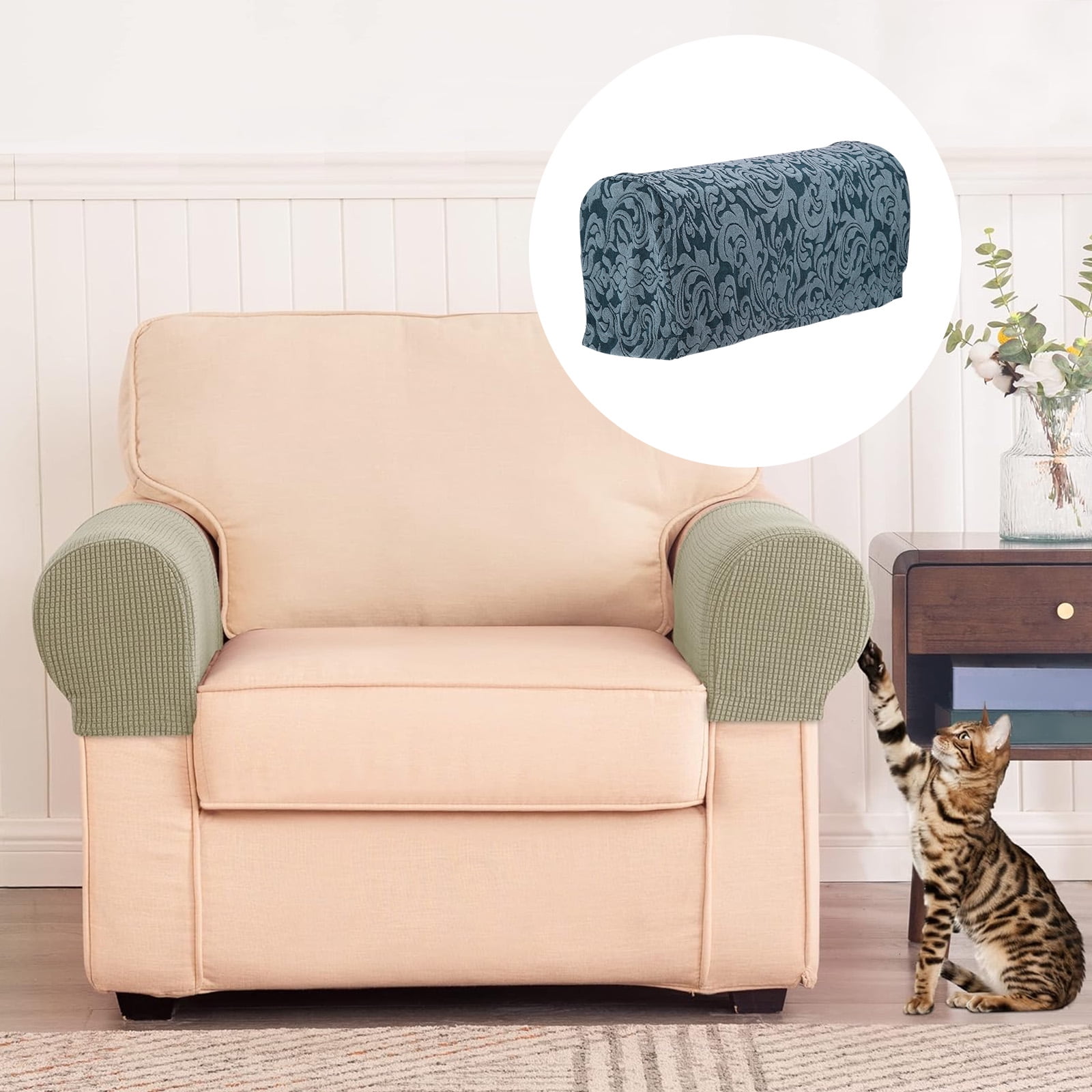 Unique Bargains Stretch Armrest Covers for Sofas Arm Covers with Twist Pin Green