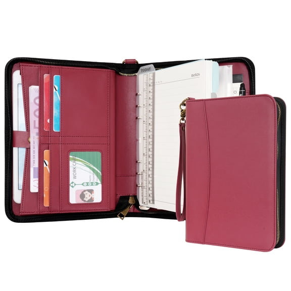 WASON Portfolio A5 Binder Journal with Zipper - Leather pu Writing Notebook Padfolio with Detachable Refillable Notebook, Legal Pad for Business Study and Travel Organizer (Red)