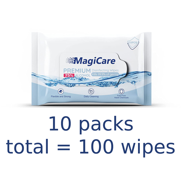 MagiCare Hand Sanitizer Wipes (10ct Packs) 100 wipes Disposable 75