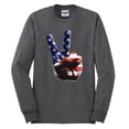 thumbnail image 2 of Wild Bobby, American Flag Peace Sign Hand Pop Culture Mens Long Sleeve Shirt, Heather Black, 3XL, 2 of 3