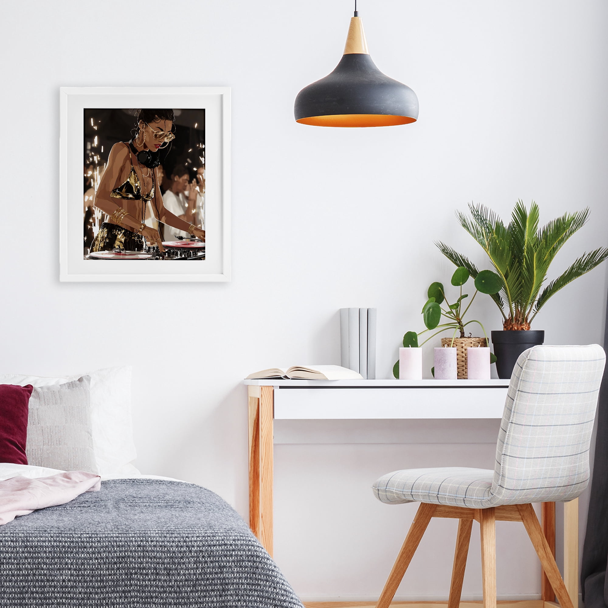 Stupell Industries Party All Night Gilded DJ White Framed Print Under Glass, design by Franklyn Gregory