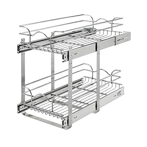 Rev-A-Shelf 5WB2-1222CR-1 12 x 22 Inch 2-Tier Wire Basket Pull Out Shelf Storage for Kitchen Base Cabinet Organization, Chrome