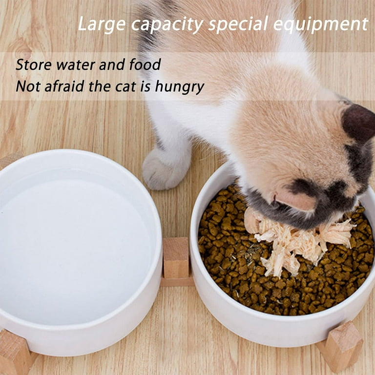 Dog Bowls,Black Ceramic Cat Dog Bowl Set with Wood Stand for Food