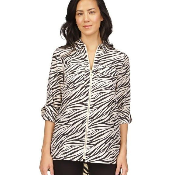 Michael Kors Womens Animal-Print Button Down Blouse, Black, X-Small