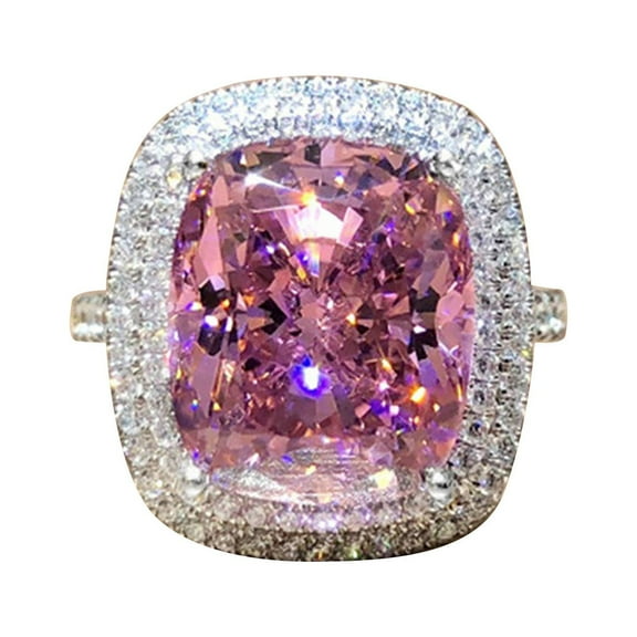 Fashion Square Pink Diamonds Ring Zirconia Engagement Ring