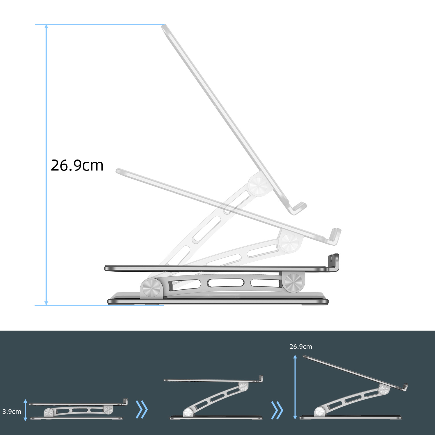 Anivia-Gray Aluminum Adjustable Laptop Stand Elevated Portable Laptop Riser, 10 to 17 Inches Laptop Stand for Desk Foldable, Ergonomic Computer Notebook Stand Holder for Laptop (Ship from USA)