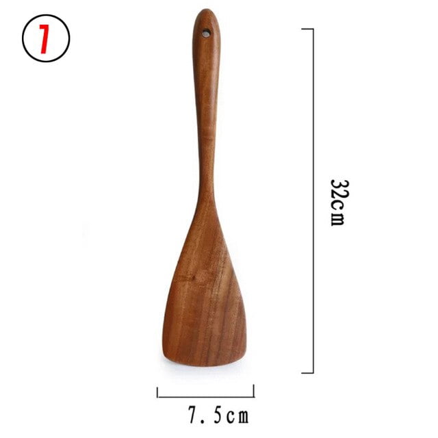 Juego de utensilios de cocina de madera, cucharas de madera para cocinar, cucharas de madera de teca natural para sartén antiarina, regalo, 1-9 piezas, juego zhangmengya LED