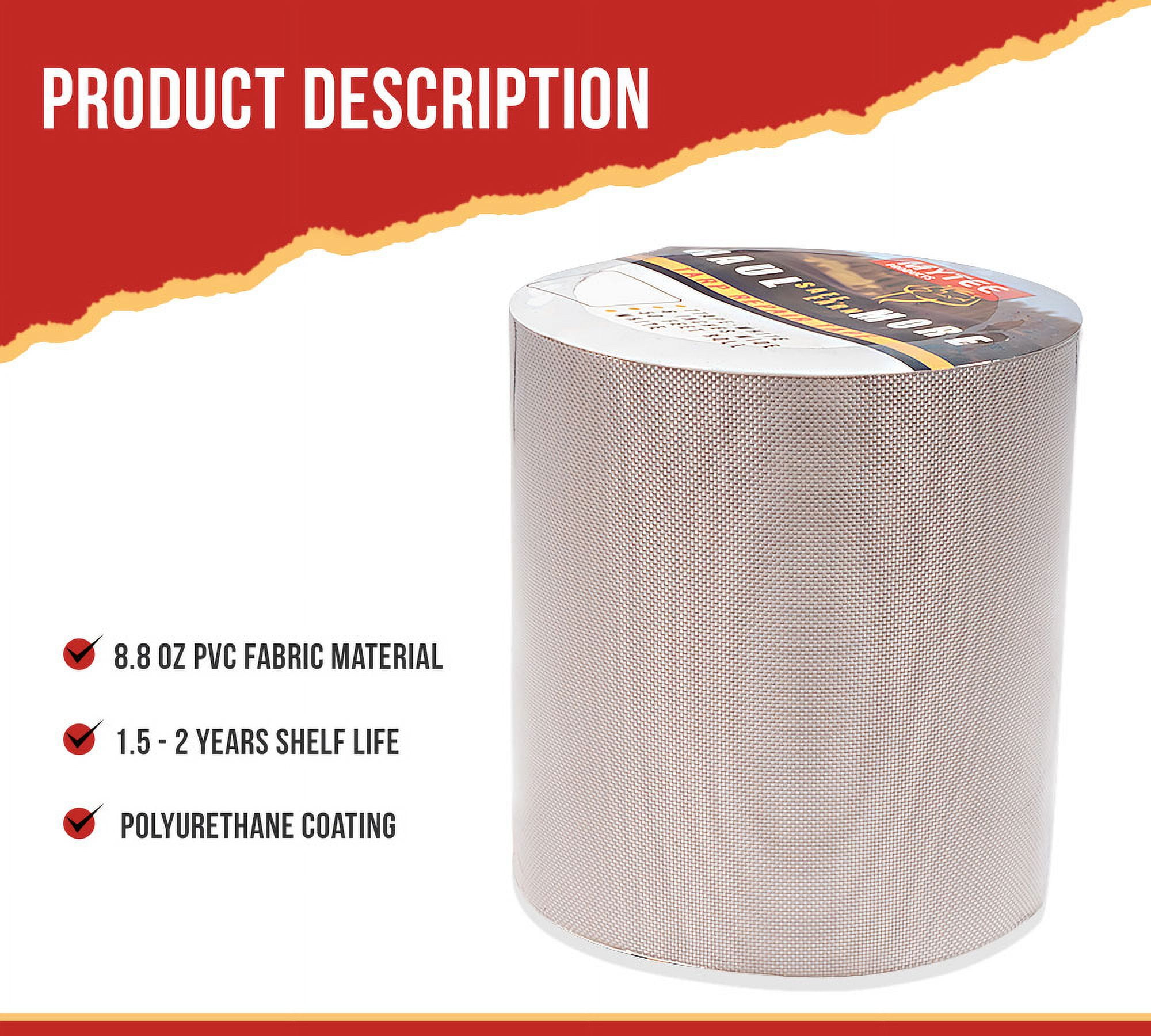 8.8 oz Waterproof White Vinyl Tarp Repair Tape 6 Inch x 50 FT with Heavy Duty Adhesive Backing - Tarp Patch Kit, Tarp Repair Kit