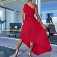 thumbnail image 5 of Women's One Shoulder Dress, Asymmetric Pleated Cocktail Party Dresses, Flattering High Waisted Accordion Ruffle Summer Wedding Guest Midi Gown, 5 of 5
