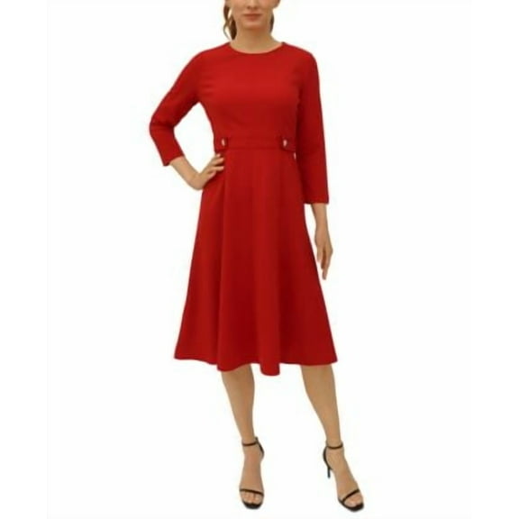 London Times Womens Crewneck 34-Sleeve Fi Savvy Red 18