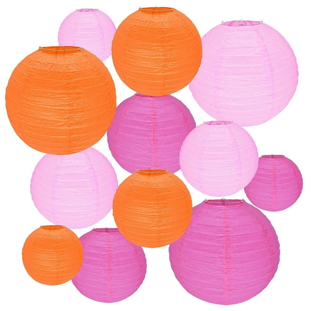 12Pcs Round Paper Lanterns Assorted Sizes (6" 8" 10" ) for Home Decor, Restaurant, Church, Wedding, Birthday Party Decorations, Hanging Paper Lantern Lamps