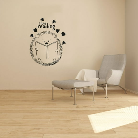 I Love Reading - Quotes Cute Hedgehog ReadingSilhouette Reading Corner Vinyl Wall Art Sticker Decal Home Boys Girls Library Hobby Activity Wall Décoration Design Wall Décor Decal Size (20x18 inch)