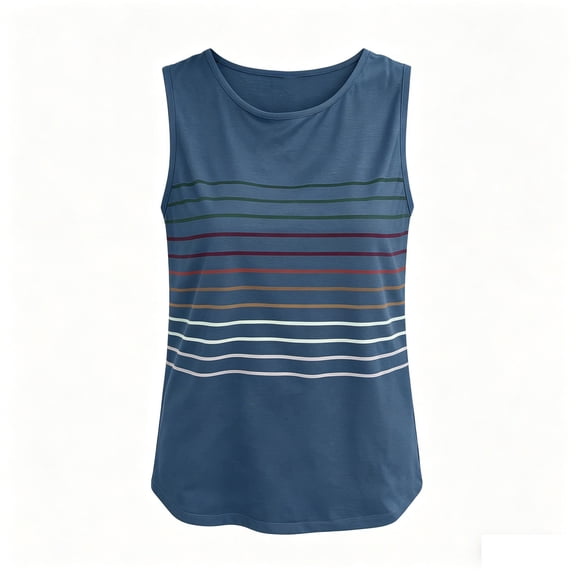ctdiral Womens Striped Color Block Tank Top Crew Neck Sleeveless Tanks Soft Loose Fit Tunic Tops Summer Lightweight Tops Navy XL