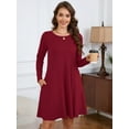 thumbnail image 4 of Chiclily Women's Long Sleeve Casual Dress Burgundy Large Tunic Dress Loose T-Shirt Dress with Pockets, 4 of 8