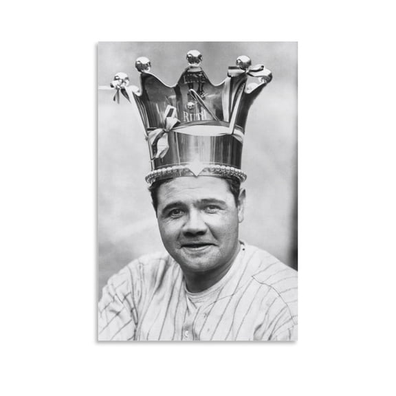 Babe Ruth Wearing Crown Retro Poster Artworks Canvas Poster Room Aesthetic Wall Art Prints Home Modern Decor Gifts 20x30inch(50x75cm)