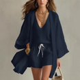 thumbnail image 2 of Linen Set Women Summer Spring 3 Piece Lounge Sets Cardigan Matching Tank Tops and Wide Leg Casual Vacation Outfits Navy XXL, 2 of 5