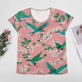 thumbnail image 4 of Hummingbird Floral Coral Women's Blouse Short Sleeve Women's Top T-Shirt Spring Summer Clothes, 4 of 7