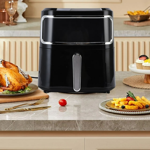 Multifunctional Oilless Fryer 10L Touch Screen Electric Deep Fryer with Visible Cooking Window for Kitchen Black