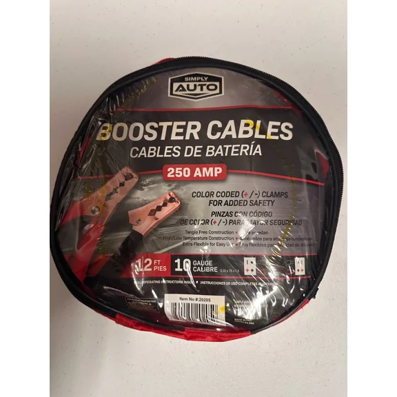 SIMPLY AUTO 10 GAUGE 12 FT BATTERY BOOSTER CABLE EMERGENCY POWER JUMPER 250 AMP