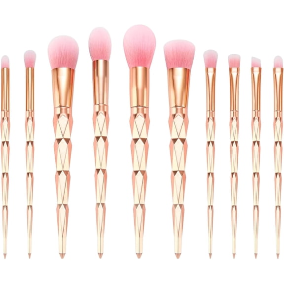 10-Piece Professional Makeup Brush Set - Premium Synthetic Gold Brushes for Foundation, Powder, Blush, Concealer, Eyeshadow & Eyebrow - Complete Face & Eye Kit