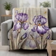 thumbnail image 2 of Purple Iris Blanket Soft Cozy Warm Throw Blanket for Couch, Plush Fuzzy Flannel Fleece Blankets for Sofa, Spring Vintage Flowers Butterfly Leaves Khaki Bed Blankets Lightweight Gifts for Men, 50"x60", 2 of 9