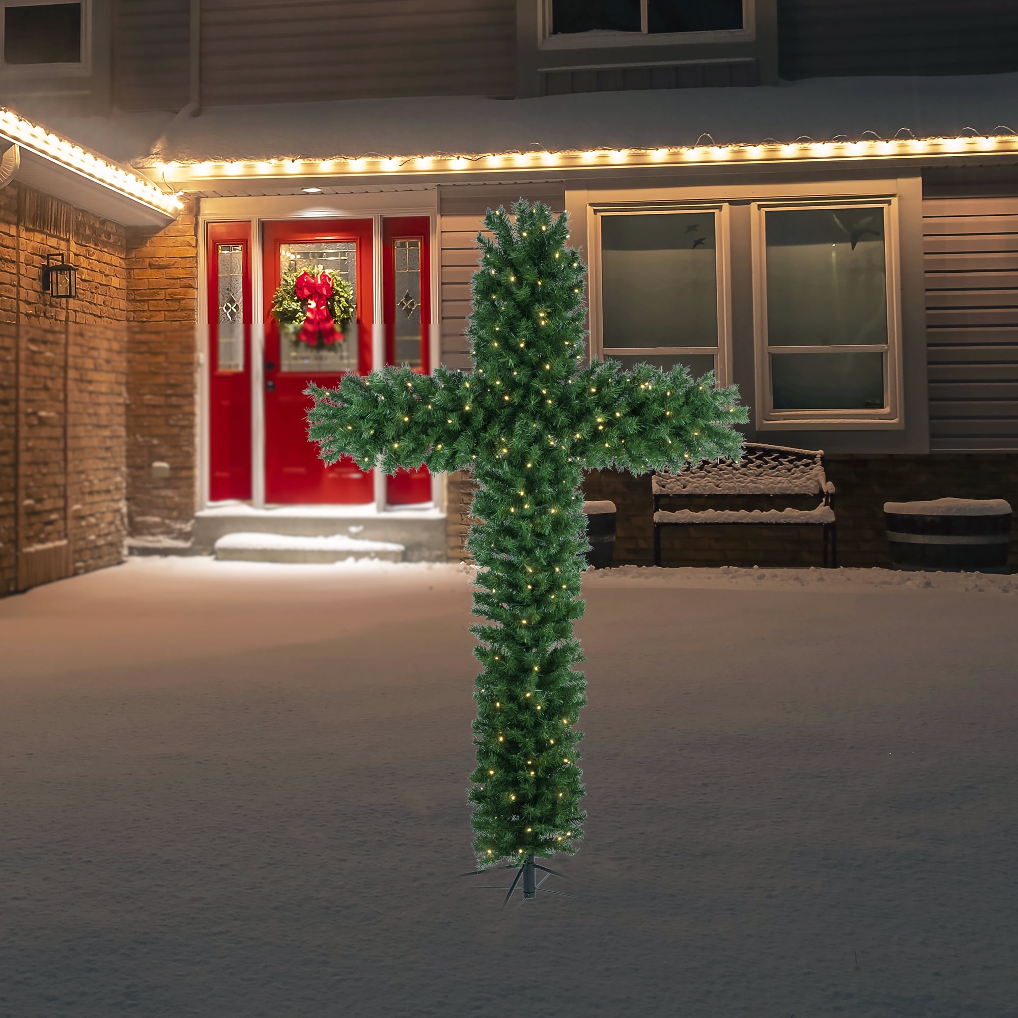 Northlight 7' Pre-Lit Artificial Pine Christmas Cross - Warm White LED Lights