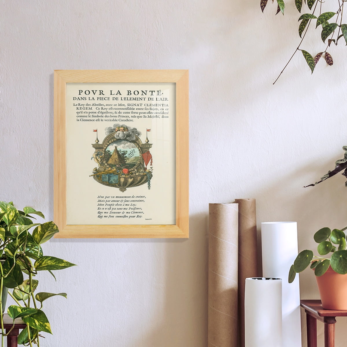 Printed Embellished Bookplate III - Framed Print w/glass - Natural Wood