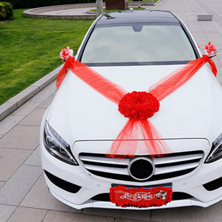 Pikadingnis Wedding Car Decorations, Artificial Flowers Bouquet, Ribbon  Bows Wedding Decor for Car Door Handle Ornament Supplies Party Events